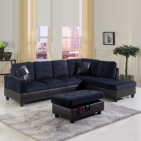 Dark Blue And Brown Color Lint And PVC 3-Piece Couch Living Room Sofa Set B